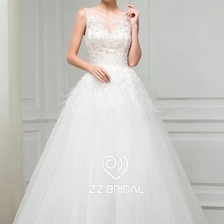 Chine ZZ Bridal 2017 bateau cou plume dentelle appliqued A-ligne robe de mariée fabricant