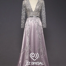 Chine ZZ nuptiale Deep v-cou long manche perles longues robe de soirée fabricant