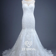 China ZZ bridal illusion neckline lace appliqued mermaid wedding dress manufacturer