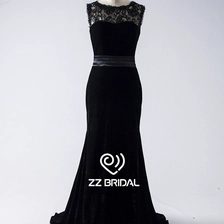Chine ZZ mariée illusion encolure dentelle appliqued velours a-line robe de soirée longue fabricant