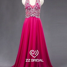 Chine ZZ Bridal sexy Halter perles en mousseline de soie a-line long robe de soirée fabricant
