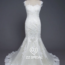 China ZZ bridal sexy see through back lace appliqued mermaid wedding dress manufacturer