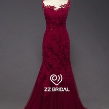 Chine ZZ bridal spaghetti strap lace appliqued red mermaid long evening gown fabricant