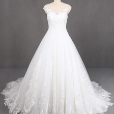 Китай ivory long train wedding gowns with handmade lace applique capshoulder wedding dress производителя