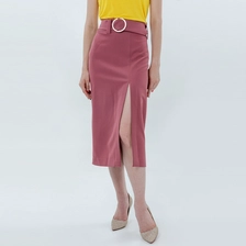 China Ladies Belted Skirt with Split Front manufacturer