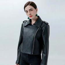 China Ladies Casual PU Cropped Jacket manufacturer