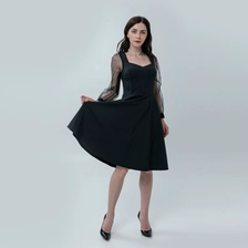 China Ladies Square Neck Dress with Jacquard Mesh Sleeves manufacturer
