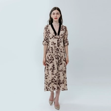 China Ladies V-neck Midi Jacquard Dress manufacturer