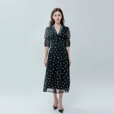 China Ladies V-neck Midi Print Dress manufacturer