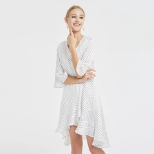 China V Neck Polka Dots Ruffled Dress China ODM manufacturer