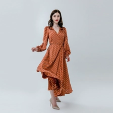 China V-neck Maxi Dress with Long Puff Sleeves manufacturer