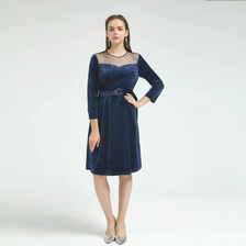 China Velvet Ladies Dress Trimmed with Mesh China ODM manufacturer