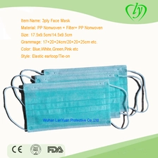 Chine Masque facial non tissé jetable 3ply PP avec boucle d'oreille fabricant