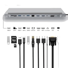 porcelana 12 in 1 Type c hub Dock to RJ45 with 3.0 USB SD/TF Card Reader Dual 4K RJ45 VGA USB Splitter Multi HUB   USB-C HUB fabricante