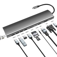 porcelana E-Sun 11 in 1 Type-C Hub Docking Adapter to USB C USB3.0 HD MI VGA SD TF PD Converter Extension Dock fabricante