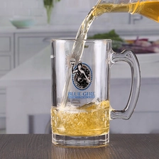 China Custom printed beer glasses 15 oz bar beer vessels cheap beer mug with handle manufacturer