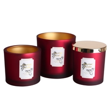 China Wholesale Empty 12oz 450ml Red Golden Glass Candle Jars Container Vessel With Metal Lids For Scented Candle Making manufacturer