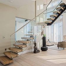 China Einfach zu installierende DIY-schwimmende Treppe Kit Langlebige Metall- und Eisen-Holzglasstufen für Hausbesitzer Villas & Apartments Hersteller