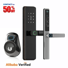 Çin Sinovo Akıllı Kilit WIFI Tuya Ttlock APP Kontrolü Parmak İzi Elektronik Dijital Dokunmatik Ekran Tuş Takımı Kod Anahtar Akıllı Kapı Kilidi üretici firma