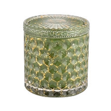 China Custom mark green glass shinning glass candlestick home decoration candle jar with lids manufacturer