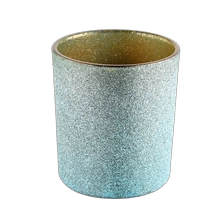 China 300ml empty bule frosted interior golden glass candle jars home decoration manufacturer