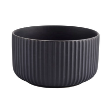 China 11oz matte black ceramic candle containers with stripe designs manufacturer