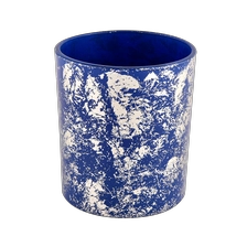 China Custom luxury candle jars white printing dust with bule glass candle jar manufacturer