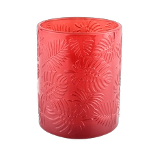 China luxury embossing palms pattern glass candle jars manufacturer