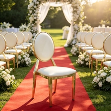 China Luxury White Round Back Design Stainless Steel Hotel Chairs for Wedding & Party Events Outdoor Dining Rental Eco-Friendly manufacturer