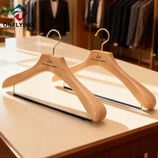 China Durable Custom Logo Wide Shoulder Suit Luxury Wood Hanger Set China Factory manufacturer