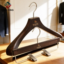 China Heavy Duty Engraved Logo Wooden Men's Suits Pants Hanger Set China Factory manufacturer
