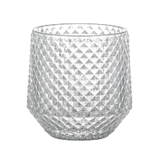 China 10oz Embossed Pattern Glass Candle Holder Diamond Design manufacturer