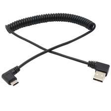 China Schwarzer 4-Kern-TPU-Mantel linker rechter Winkel usb zu einem 90 Grad-USB-Typ-C-Spiralkabel Hersteller