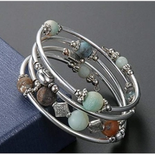 الصين Beaded Pearl Bangle Wrap Bracelet ,Fashion Bohemian Jewelry Multilayer Charm Bracelet with Thick Silver Metal Beads الصانع