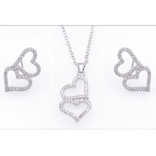 الصين Latest Design Chic Girl Heart Shape Silver Plated Necklace Earring Jewelry Set Supplier الصانع