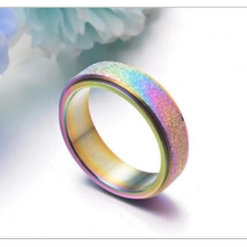 China Titanium Steel Dull Polish Rotatable Jewelry Romantic Pearl Sand Rainbow Rings Wholesale manufacturer