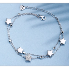 الصين fashionable jewelry charm bracelet S925 sterling silver double layers stars chain bangle for girlfriend gift الصانع