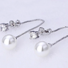 Chine 18K White plated long earring for women CZ Pearl earrings for women wedding Silver earring manufacturer fabricant