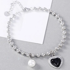 China Black agate love pearl 925 sterling silver bracelet manufacturer manufacturer