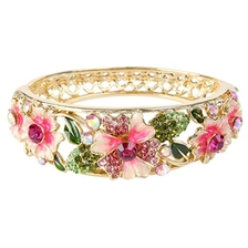China Bracelet Wholesale Jewelry Fashion Bracelet Women's Gold-tone Austrian Crystal Enamel Flower Leaf Bangle manufacturer