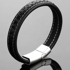 China China Wholesale Fashion black Mens jewelry Genuine Leather bracelet with Stainless steel buckle manufacturer