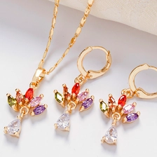 China Colorful zircon jewelry set dubai gold plated jewelry, cheap necklace and earrings set manufacturer china manufacturer