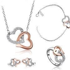 China Custom logo rose gold heart jewelry Stainless steel fashion bridal jewelry sets supplier manufacturer