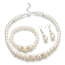 China Faux Pearl Crystal Choker Necklace Earring Bracelet Jewelry Set manufacturer