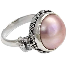 الصين Pink Cultured Mabe Pearl 925 Sterling Silver Flower Ring Wholesale China الصانع