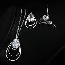 China Shenzhen factory high grade brilliant Ladies Jewellery Earring And necklace steel CZ statement silver jewelry set manufacturer