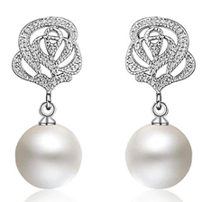 China Vintage Pearl Earrings for Women Flower Drop Silver Pearl Dangle Earrings 10mm Wedding Jewelry manufacturer