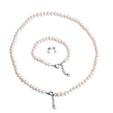الصين White Freshwater Pearl Necklace Earring Ear Studs Hand Chain 3 Piece Suit Manufacturer China الصانع