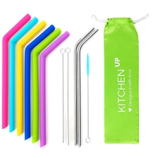 Çin FDA 2 Fırçalar ile Silikon Straws Kullanımlık Silikon İçme Pipetler Onaylı üretici firma