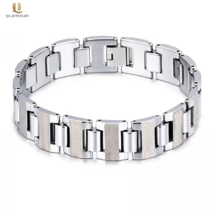 China Hot selling Mens Fashion Jewelry High Polished and Matte Brushed Wide Tungsten Carbide Link Bracelet for Men China Manufacturer manufacturer
